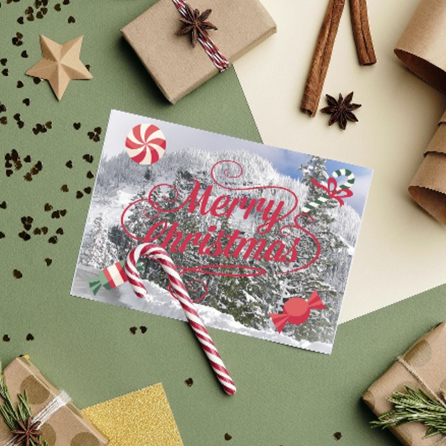 Peppermint Candies and Winter Snow Christmas Card (In Situ)