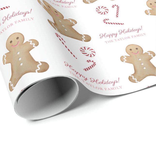 Peppermint Candies Gingerbread Happy Holidays Wrapping Paper (Roll Corner)