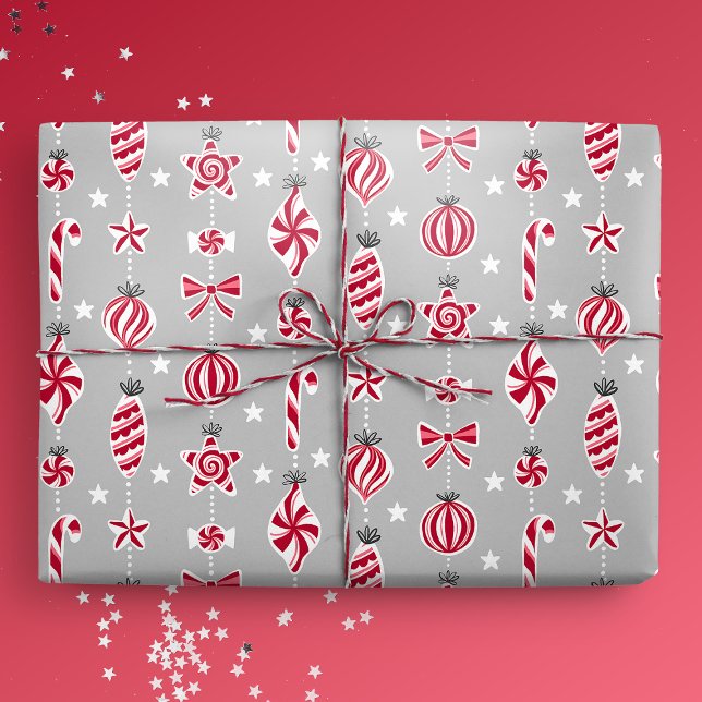 Peppermint Candy Baubles Wrapping Paper (Gift Mockup)