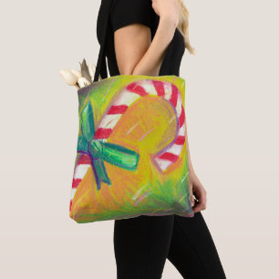 Peppermint Candy Cane Artsy Colour Merry Christmas Tote Bag