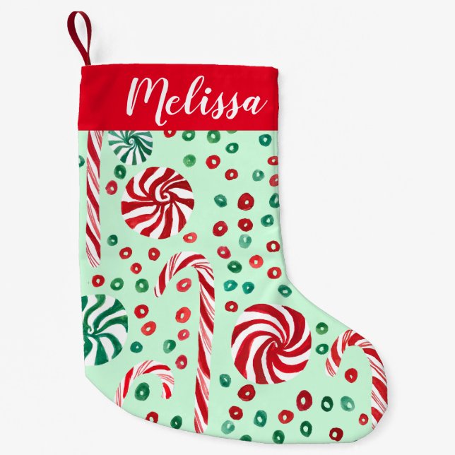 Peppermint Candy Cane Christmas Sweets CUSTOM Small Christmas Stocking (Front)