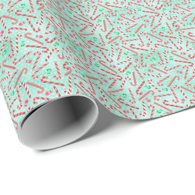 Peppermint Candy Cane Christmas Wrapping Paper (Roll Corner)