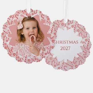 Peppermint Candy Cane Custom Christmas Photo Tree Decoration Card