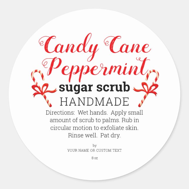 Peppermint Candy Cane Homemade Sugar Scrub Custom Classic Round Sticker (Front)