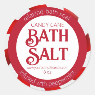 Peppermint Candy Cane Red & White Bath Salt Classic Round Sticker