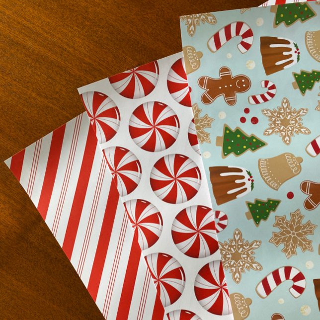 Peppermint Candy Cane Stripe Christmas Cookies Wrapping Paper Sheet (Creator Uploaded)