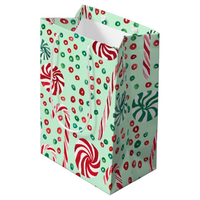 Peppermint Candy Canes Cosy Winter Holiday Medium Gift Bag (Back Angled)