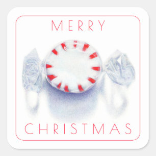 PEPPERMINT CANDY CHRISTMAS 1.5" Square Stickers