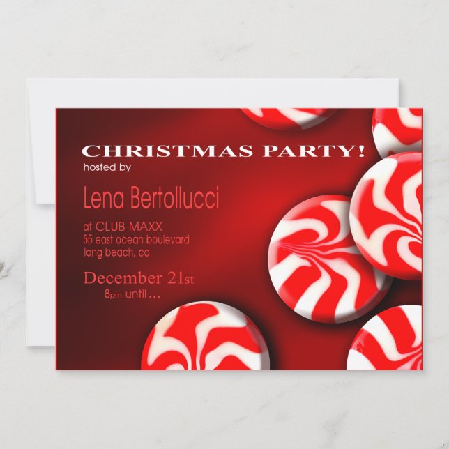 Peppermint Candy Christmas Party Invitation (Front)