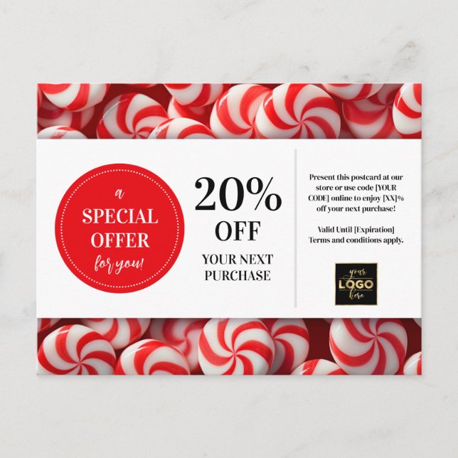 Peppermint Candy Custom Coupon Discount Postcard (Front)