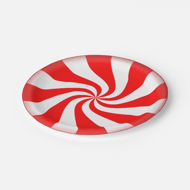 Peppermint Candy Disposable Holiday Paper Plates (Angled)