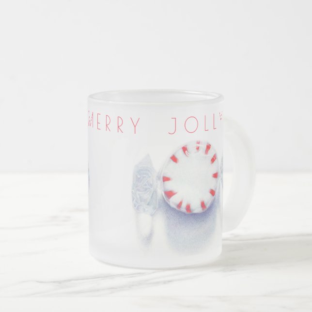 PEPPERMINT CANDY HAPPY MERRY Frosted Glass Mug (Front Right)