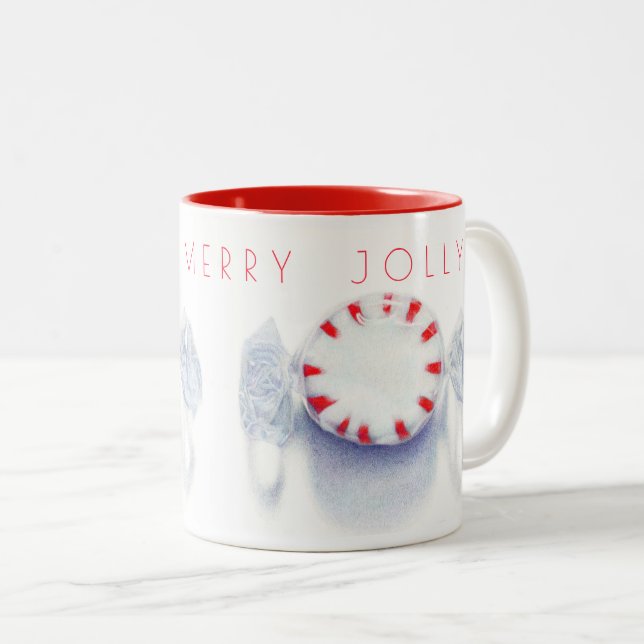PEPPERMINT CANDY "HAPPY MERRY JOLLY" Two-Tone Mug (Front Right)