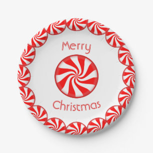 Peppermint Candy Merry Christmas Paper Plate