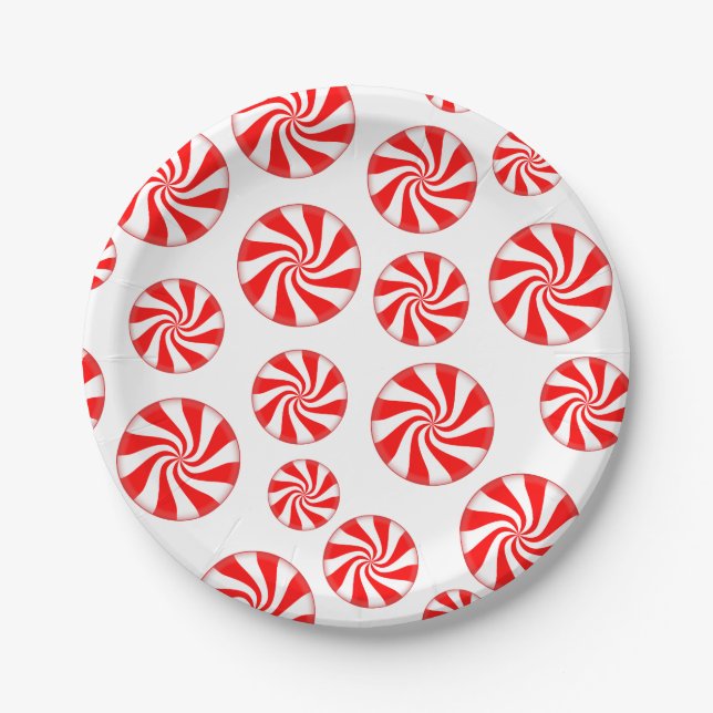 Peppermint Candy Merry Christmas Party Paper Plate (Front)