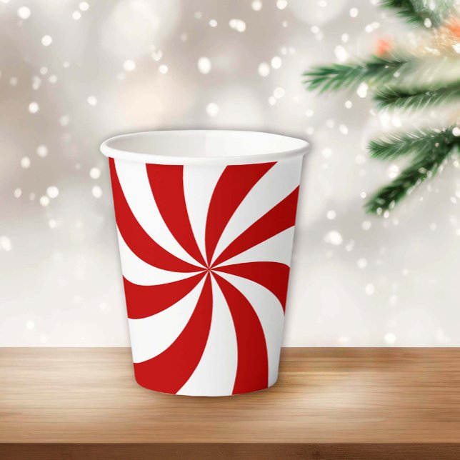 Peppermint Candy   Paper Cups (Sweeten your holiday table with our Red and White Peppermint Candy Swirl paper cups.)