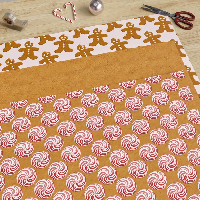 Peppermint Candy Pink Gingerbread Man Christmas Wrapping Paper Sheet (A festive gingerbread and peppermint candy inspired gift wrap just for you)
