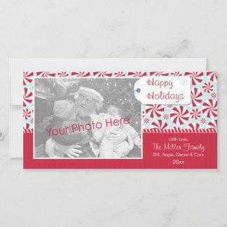 Peppermint Candy Red and Blue Holiday Personalised Card
