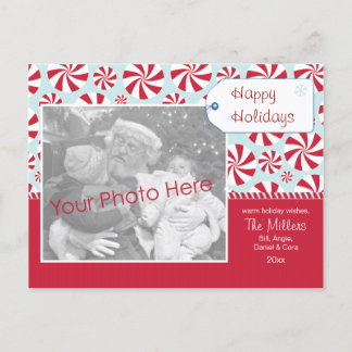 Peppermint Candy Red and Blue Holiday Personalised Postcard