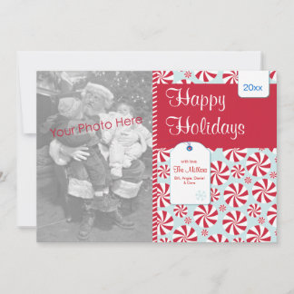 Peppermint Candy Red and Blue Holiday Photo Card