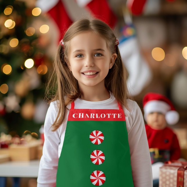 Peppermint Candy Red Green Christmas Personalised Apron (Creator Uploaded)
