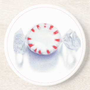 PEPPERMINT CANDY Round Sandstone Coaster