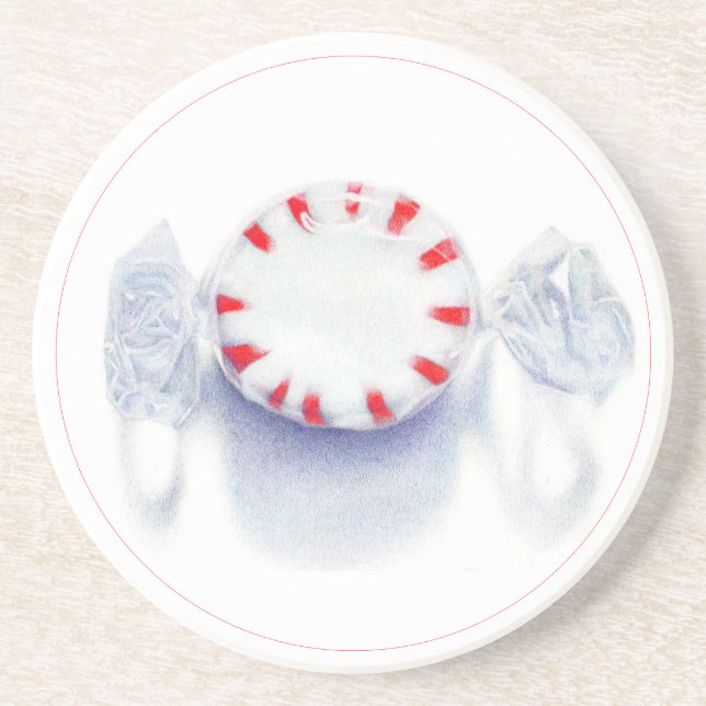 PEPPERMINT CANDY Round Sandstone Coaster (Front)