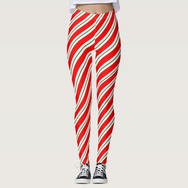 Peppermint Candy Stripe Holiday Leggings (Front)