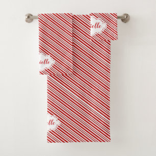 Peppermint candy stripe personalised   bath towel set