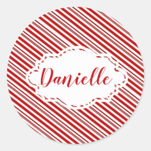 Peppermint candy stripe personalised classic round sticker