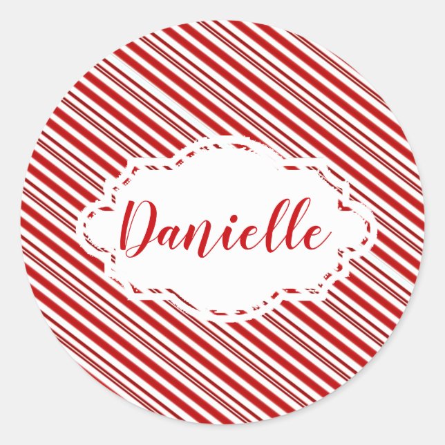Peppermint candy stripe personalised  classic round sticker (Front)
