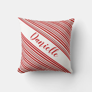 Peppermint candy stripe personalised cushion
