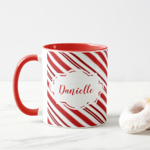 Peppermint candy stripe personalised mug