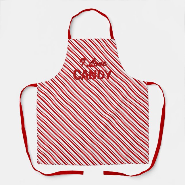 Peppermint Candy Stripes "I Love Candy" Apron (Front)