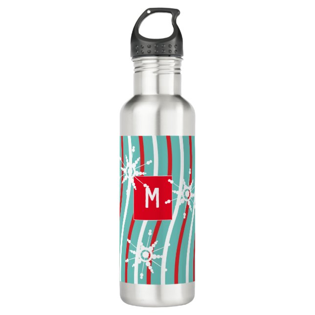 Peppermint Candy Stripes Monogram Name Stainless  710 Ml Water Bottle (Front)