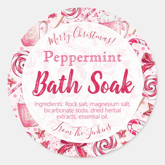 Peppermint Christmas Bath Bomb Salt Soak Label (Front)
