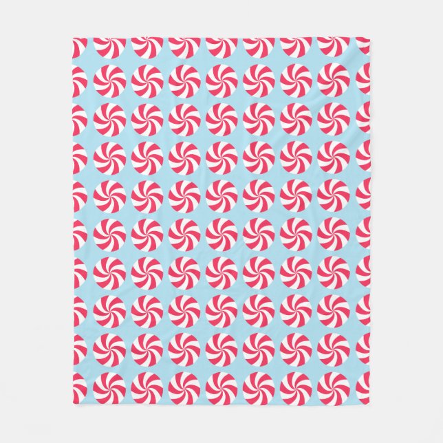 Peppermint Christmas Blue Fleece Blanket (Front)
