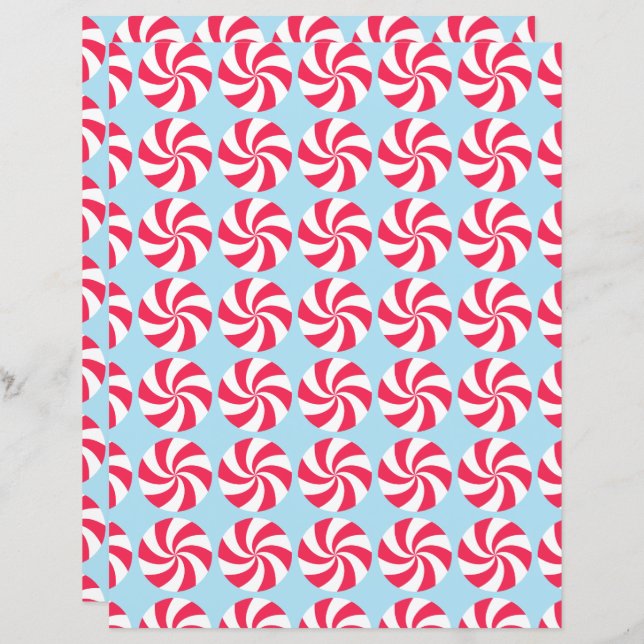 Peppermint Christmas Blue Scrapbook Paper (Front/Back)