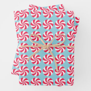 Peppermint Christmas Blue Wrapping Paper Sheet