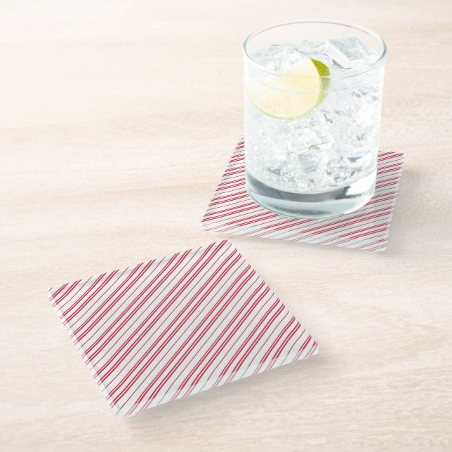 Peppermint Christmas Candy Cane Stripes Glass Coaster (Angled)