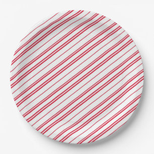 Peppermint Christmas Candy Cane Stripes Paper Plate
