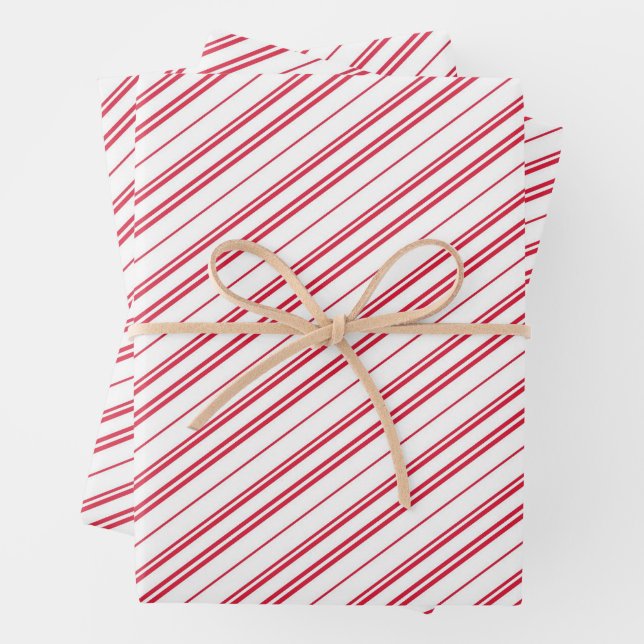 Peppermint Christmas Candy Cane Stripes Wrapping Paper Sheet (In situ)