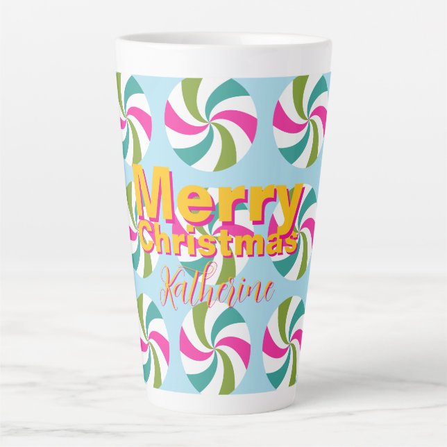 Peppermint Christmas Multicolors Latte Mug (Front)