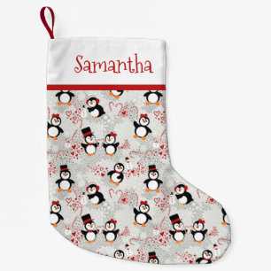 Peppermint Christmas Penguins Personalised Name Small Christmas Stocking
