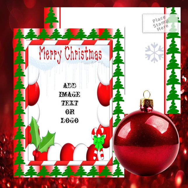 Peppermint Christmas Photo Ready Postcard (Delightful Peppermint Abstract Christmas Postcard - Ready to Personalize - Traditional Colors)