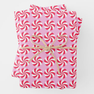 Peppermint Christmas Pink Wrapping Paper Sheet