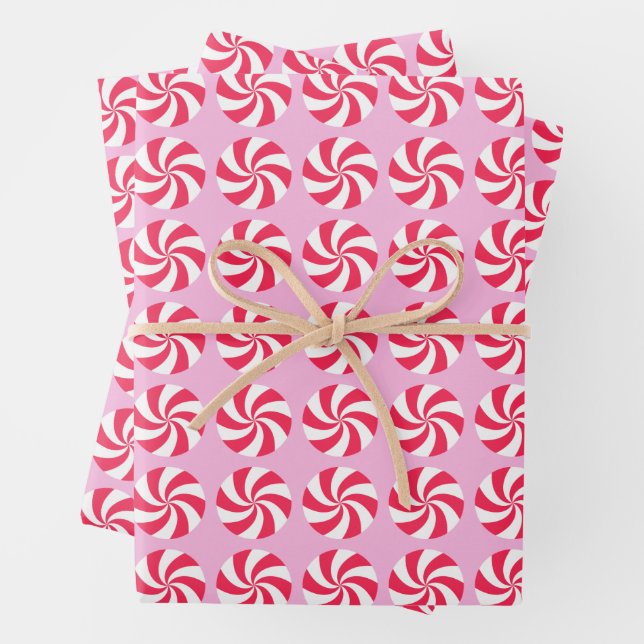 Peppermint Christmas Pink  Wrapping Paper Sheet (In situ)