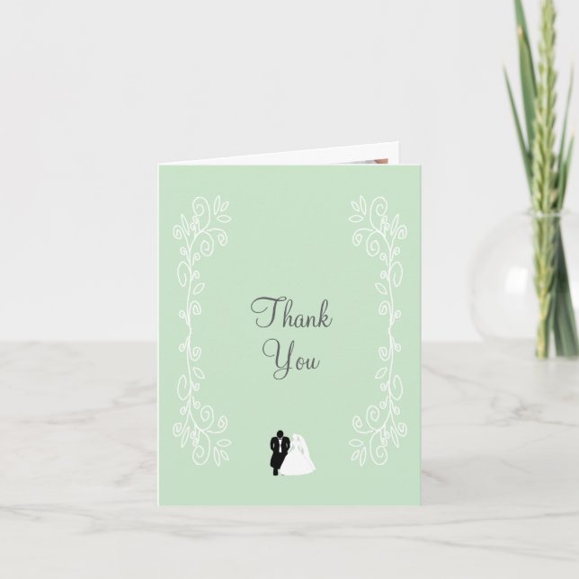 Peppermint Coloured Bride And Groom Design Wedding Thank You Card (Front)