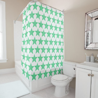 Peppermint Coloured Stars Design Shower Curtain