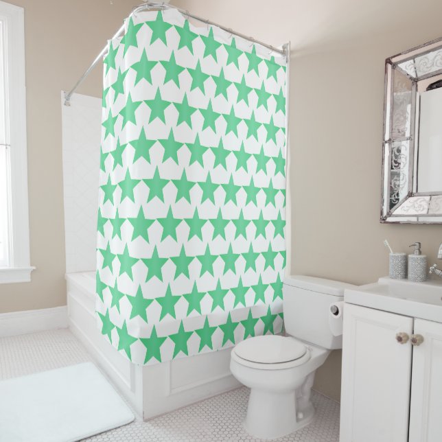 Peppermint Coloured Stars Design Shower Curtain (In Situ)